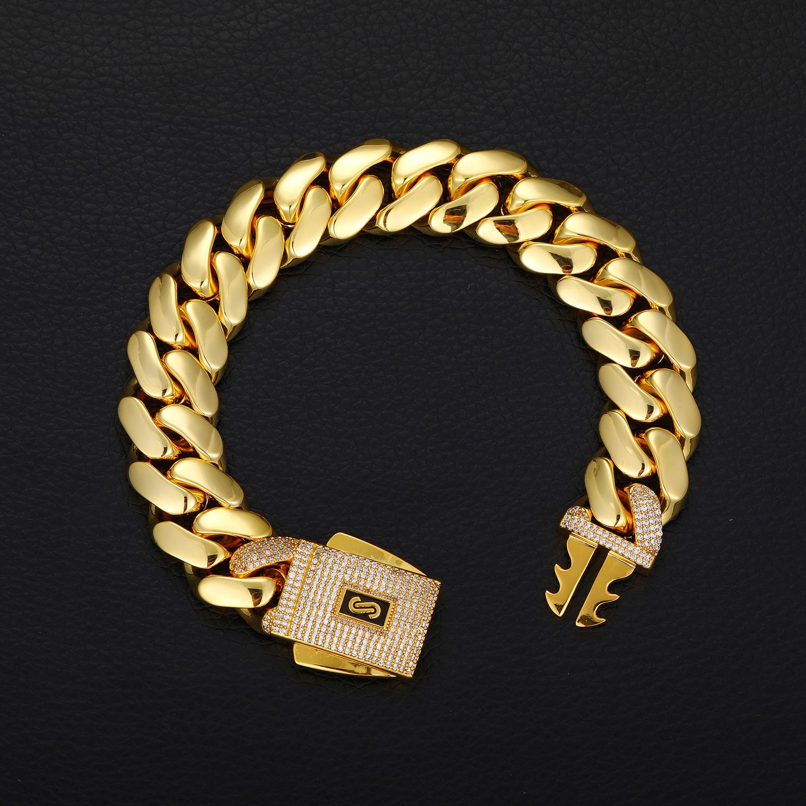 Hip Hop Glossy Miami Cuban Chain Necklace Bracelet 18K Real Gold Plated Jewelry