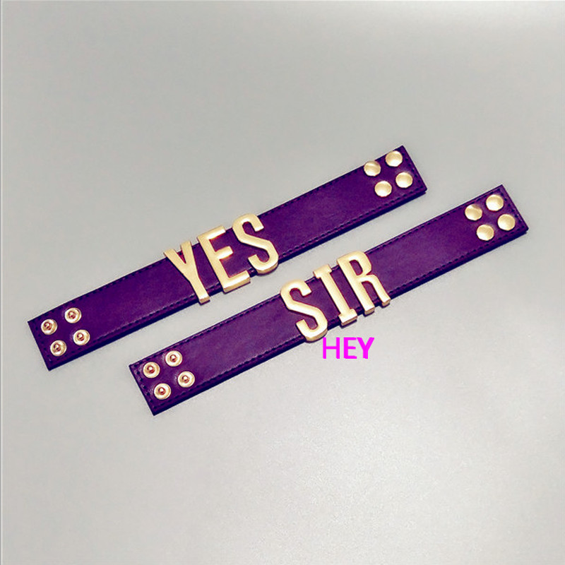 Harley Quinn Bracelet YES SIR Purple Leather Suicide Squad Girl Gold cuffs