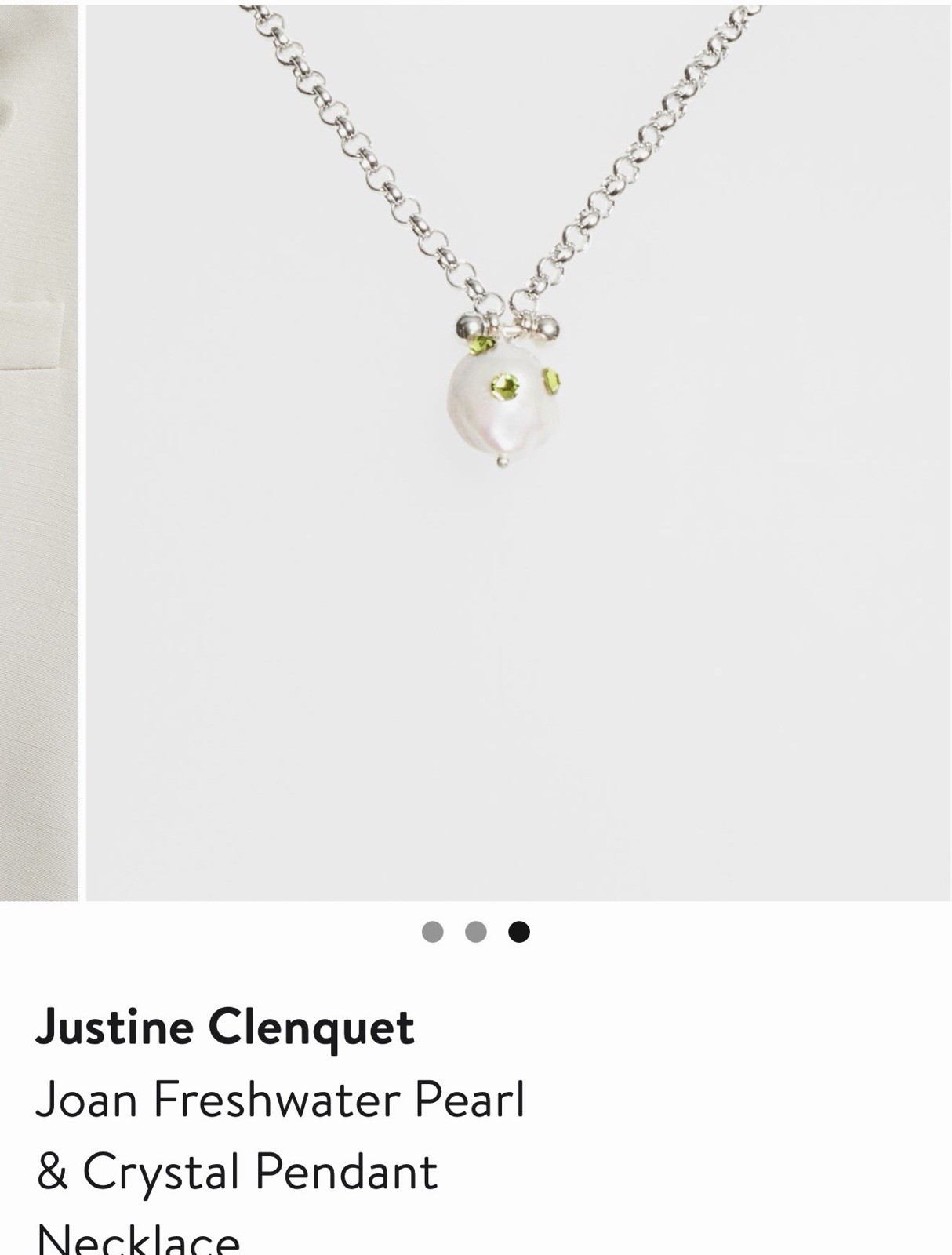 Justine Clenquet “Joan” Necklace – Freshwater Pearl And Crystal Pendant/ France