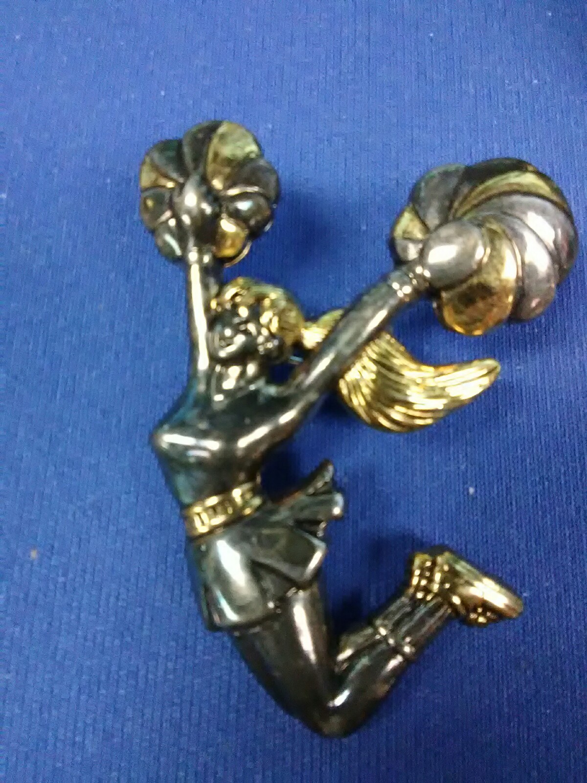 bronze look cheerleader brooch slider pendant necklace costume jewelry