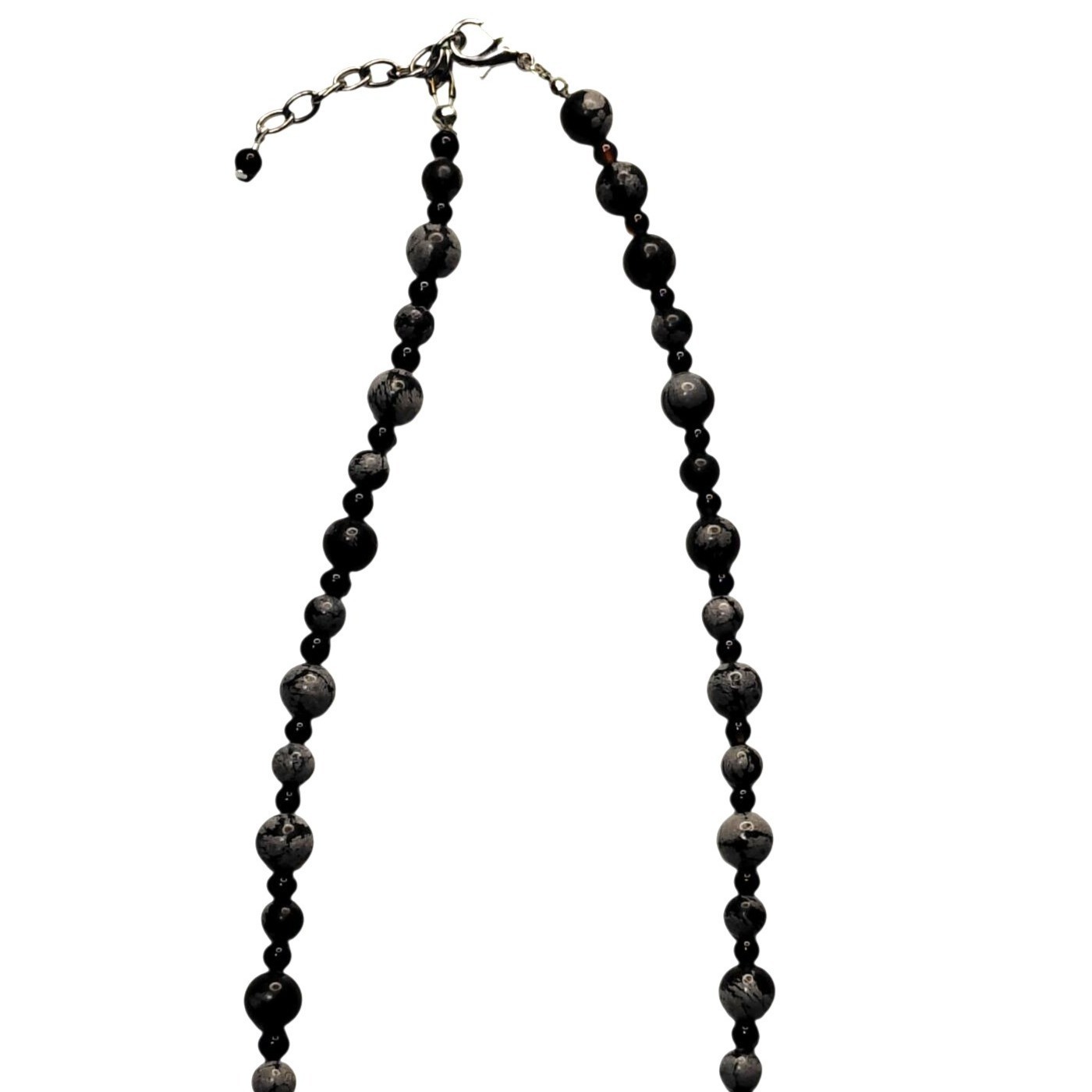 Snowflake obsidian necklace black agate spacers