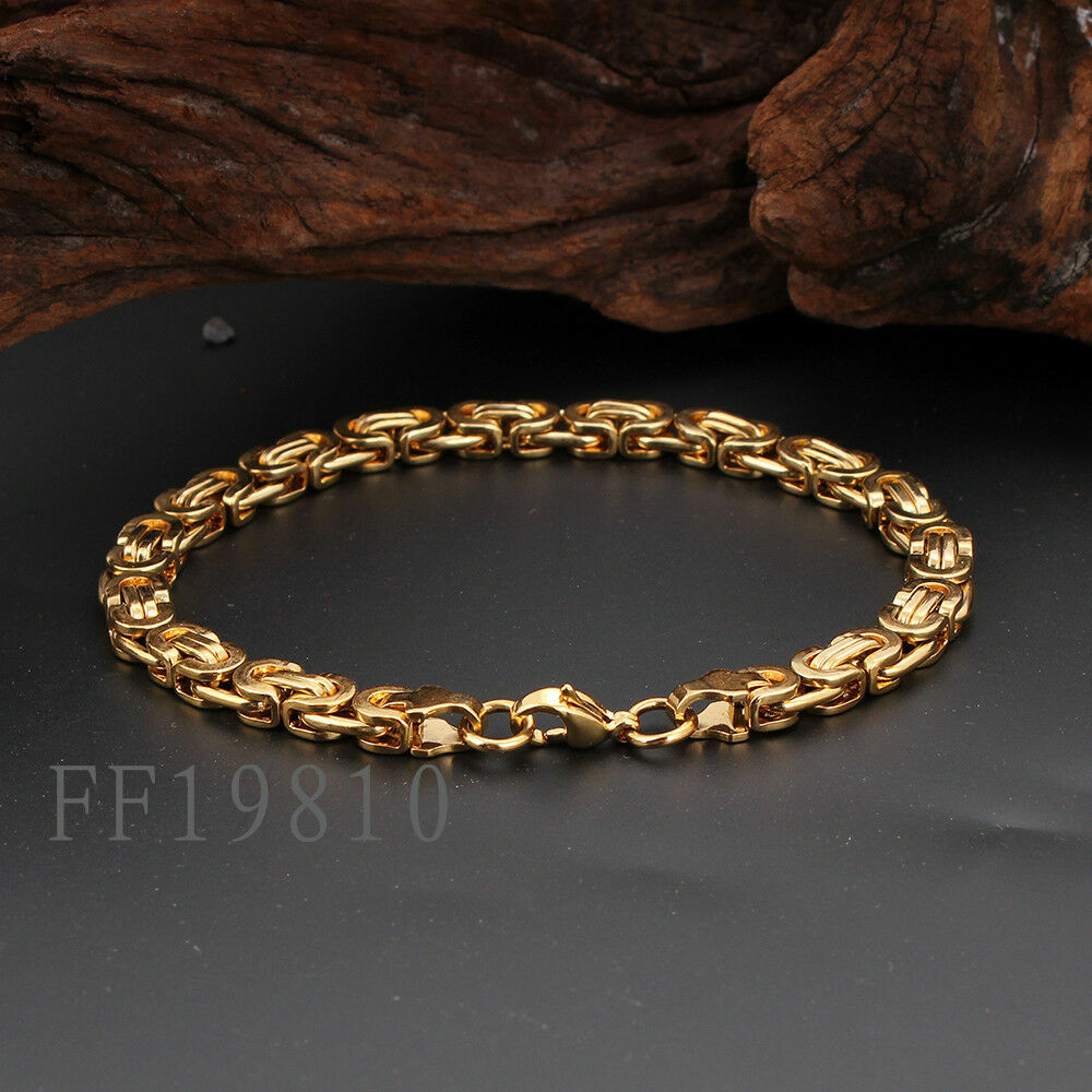 6MM 18K Gold Byzantine Flat Chain Necklace&Bracelet Stainless Steel Jewelry Set