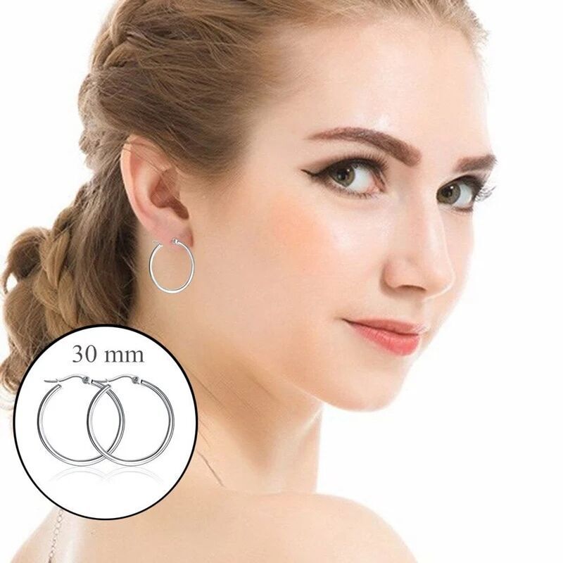 Sterling Silver Hoop Earrings Silver Smooth Round Shaped for Women 10MM-60MM USA