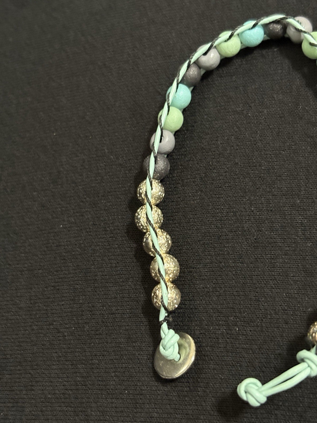 Handmade Leather Wrap Bracelet Turquoise Gray Black Beads Button Closure Boho