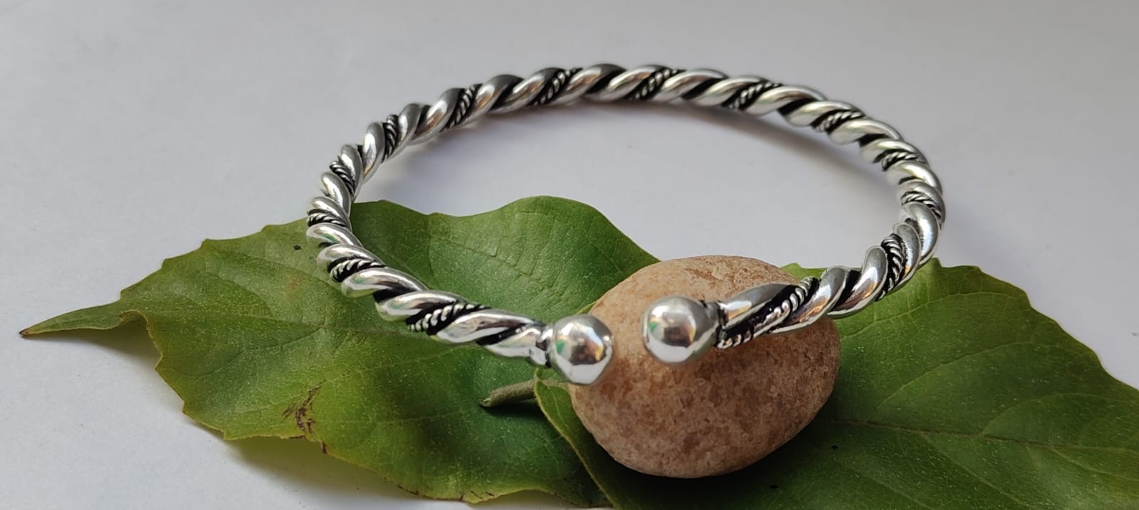 Handmade Twisted Silver Open Cuff Bangle, Minimal Rope Design Bracelet,