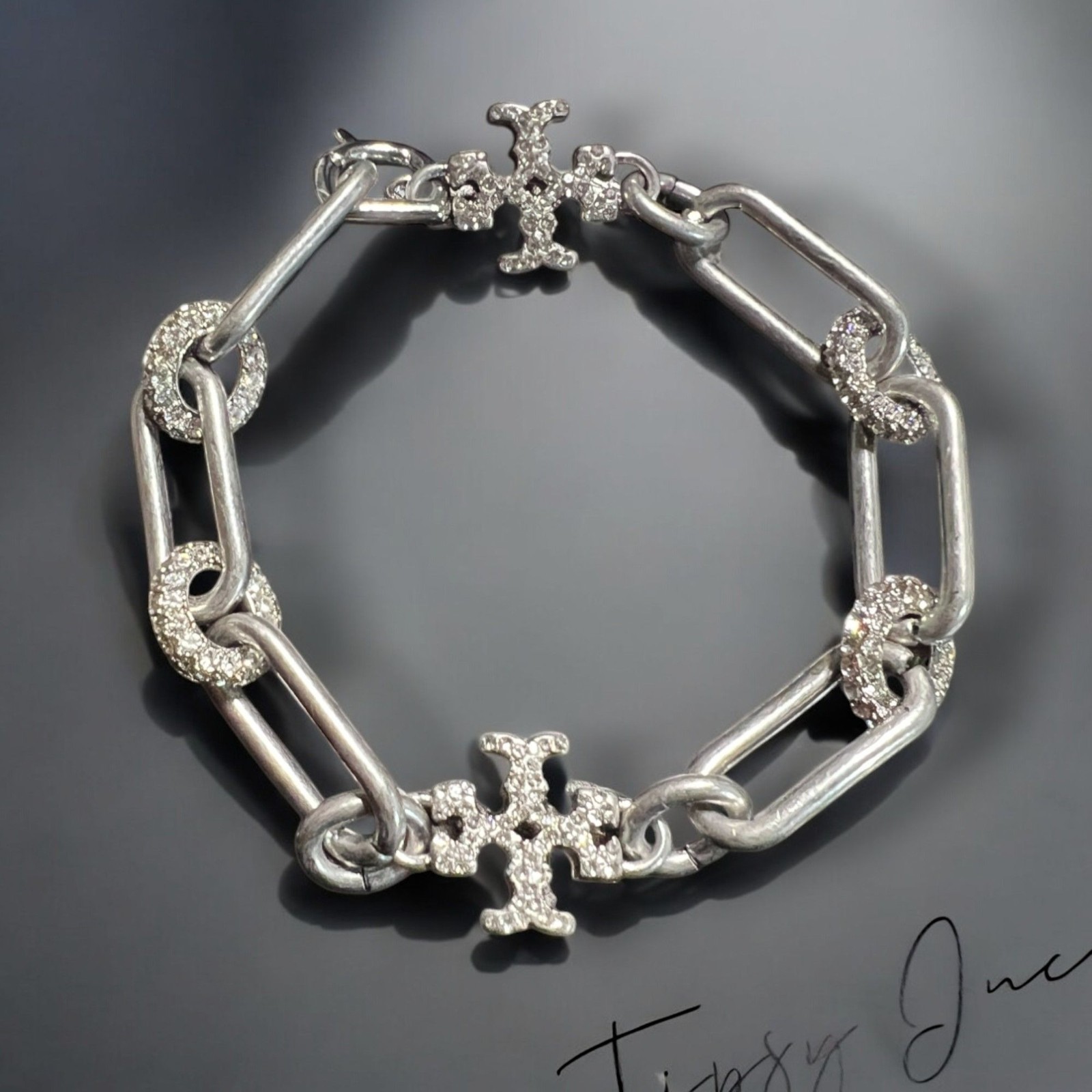 NEW!! Beautiful Tory Burch Silver and Crystal Pave Roxanne Bracelet