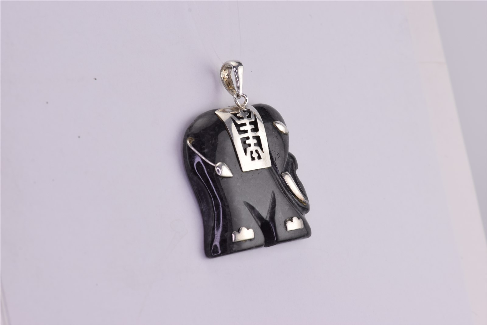 Sterling Silver 25mm x 25mm Carved Obsidian Elephant 925 Pendant