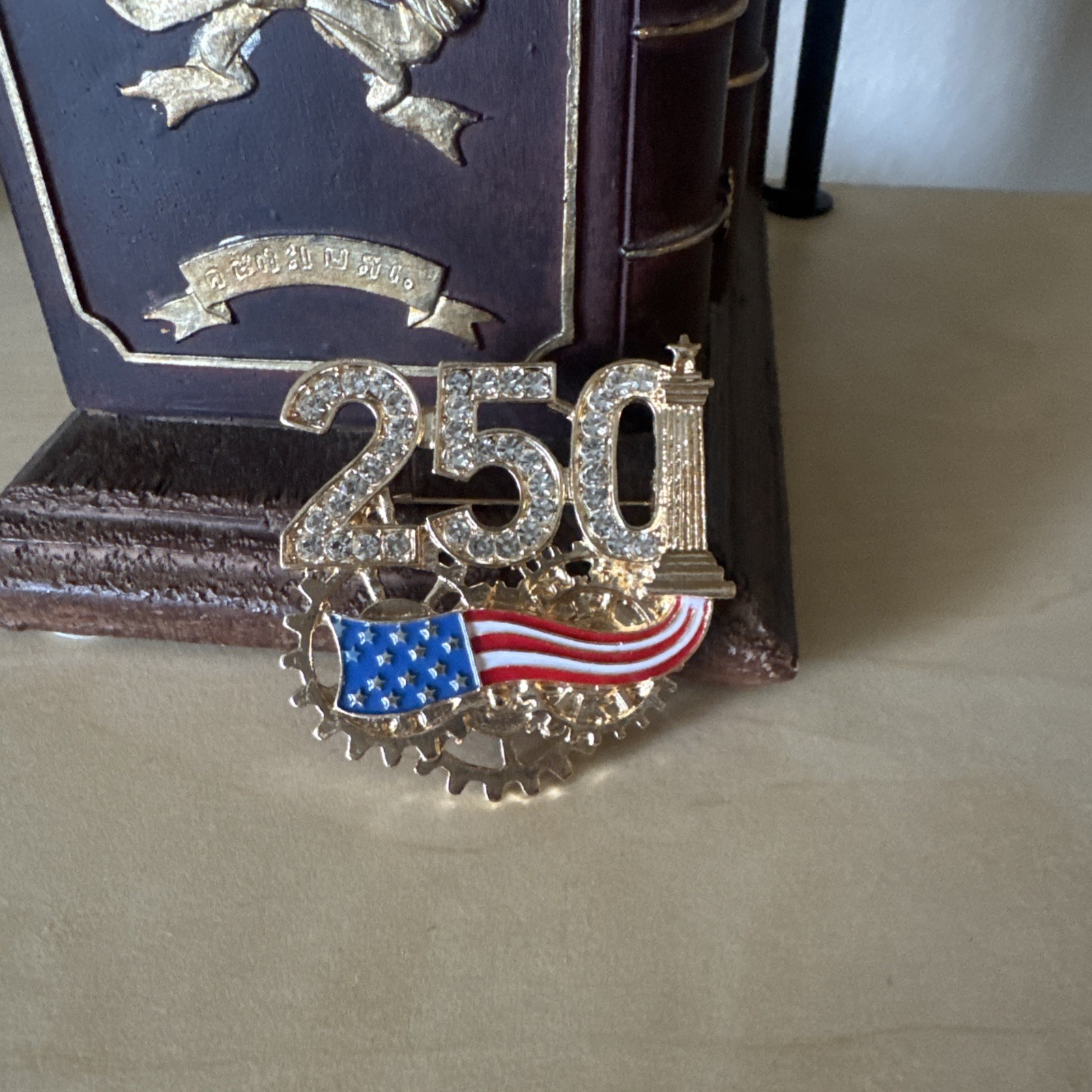 USA Flag Brooch Enamel Rhinestone Independence Day 250 Year Anniversary Pin