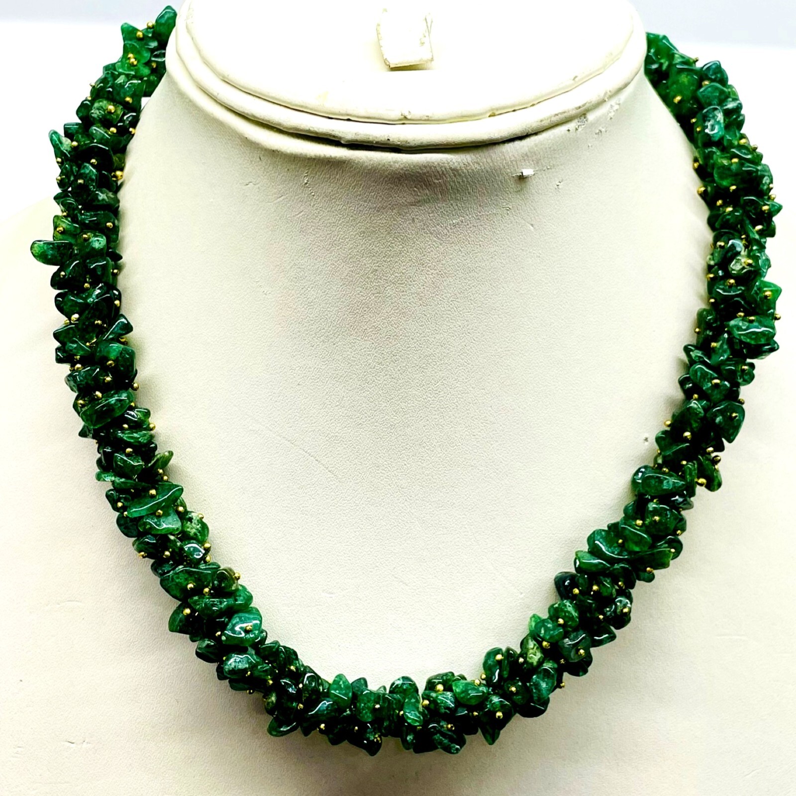 18 Inch Natural Aventurine Quartz Rich Green Boutique Designer Beaded Necklace