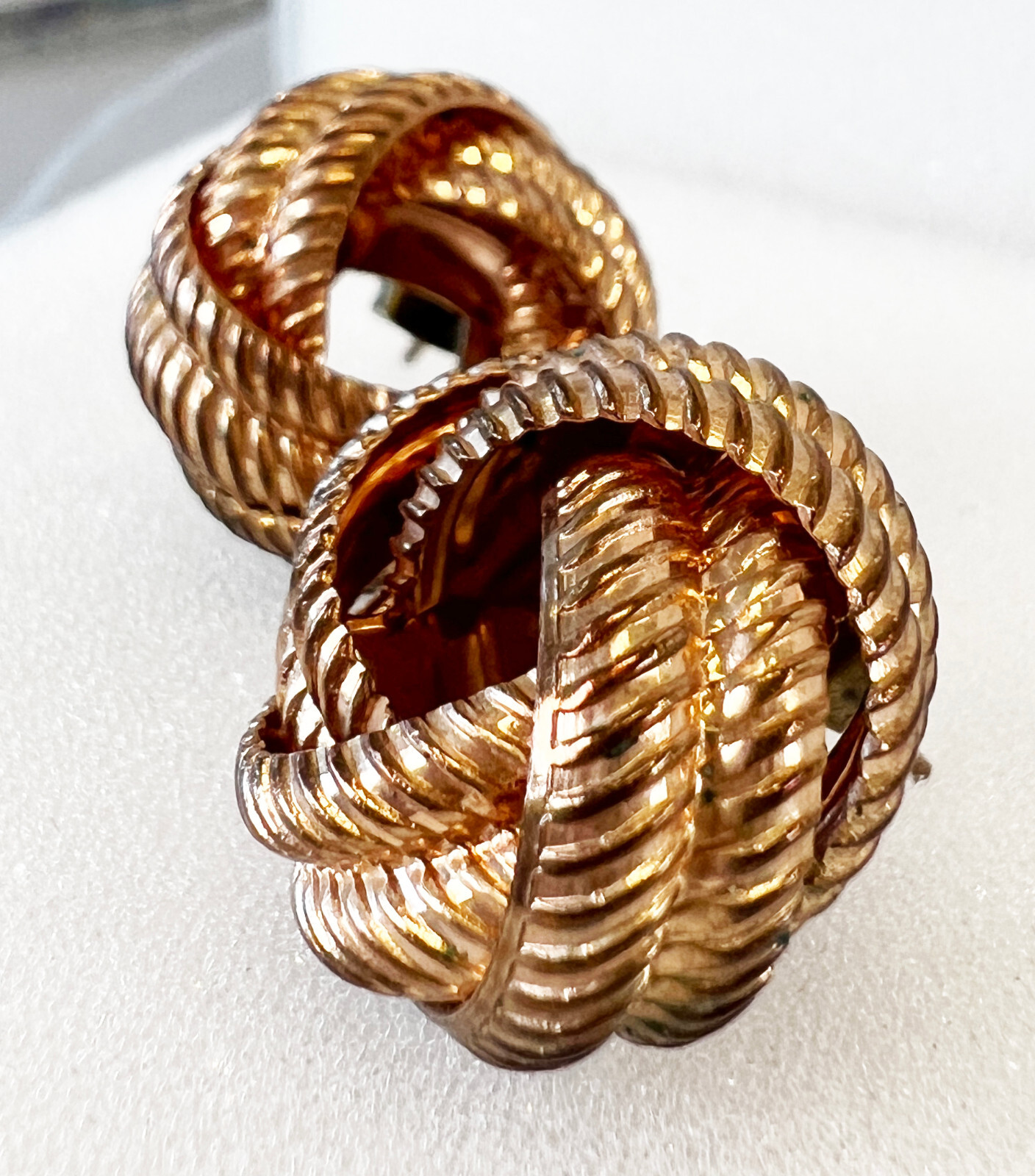 Vintage Copper Coiled Rope Stud Post Earrings 3/4″D 9.1g UNMARKED