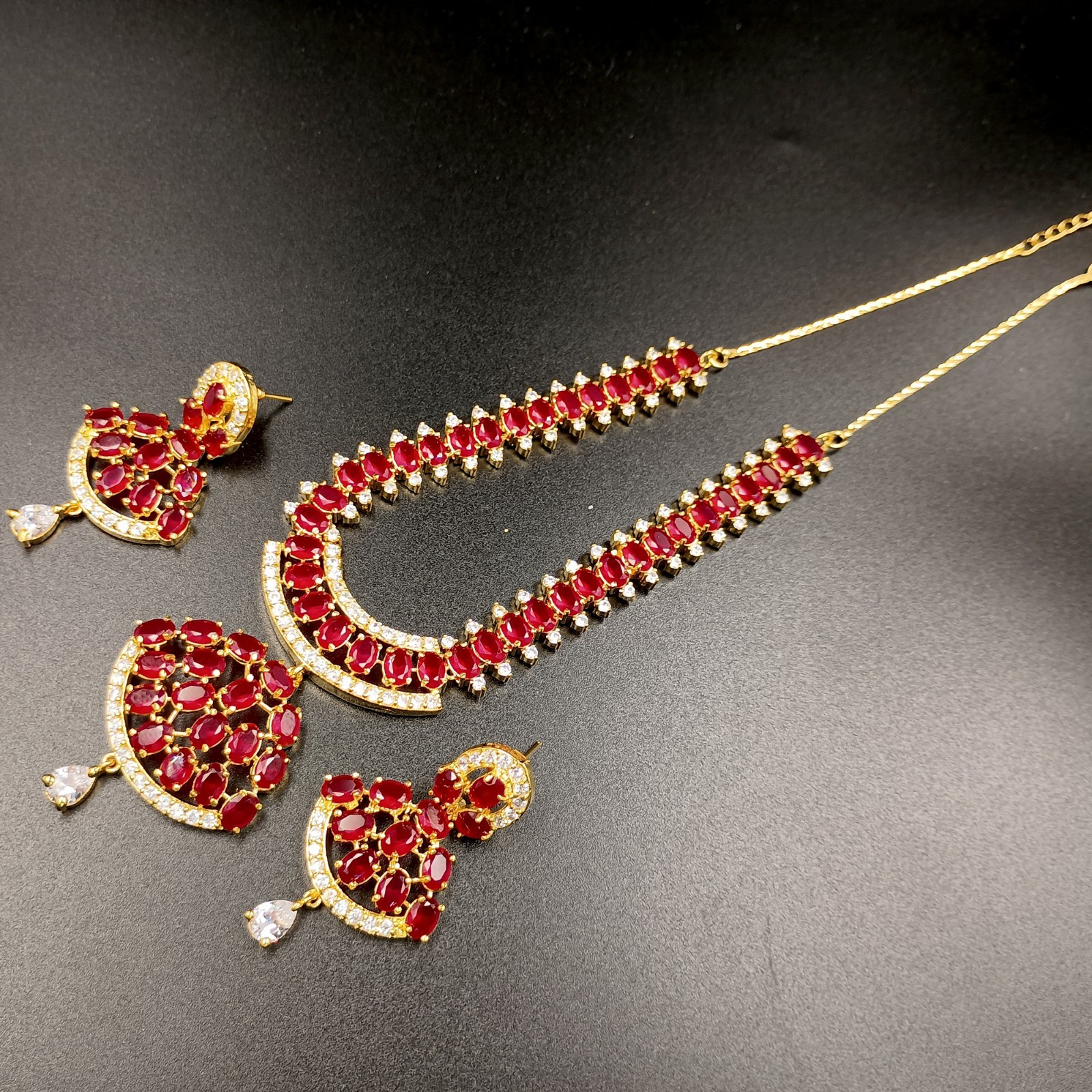 Bollywood 22K Gold Plated Ruby Necklace Set Traditional Wedding Wear Oval Stone