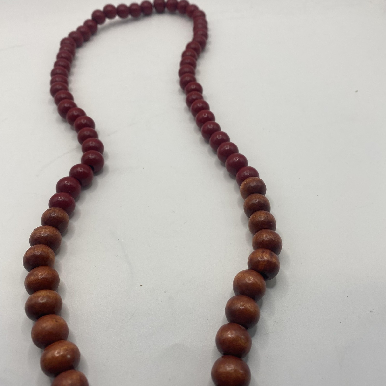 Brown Red Wood Beaded Necklace Brass Oval Center 24 In Boho Womens Jewelry