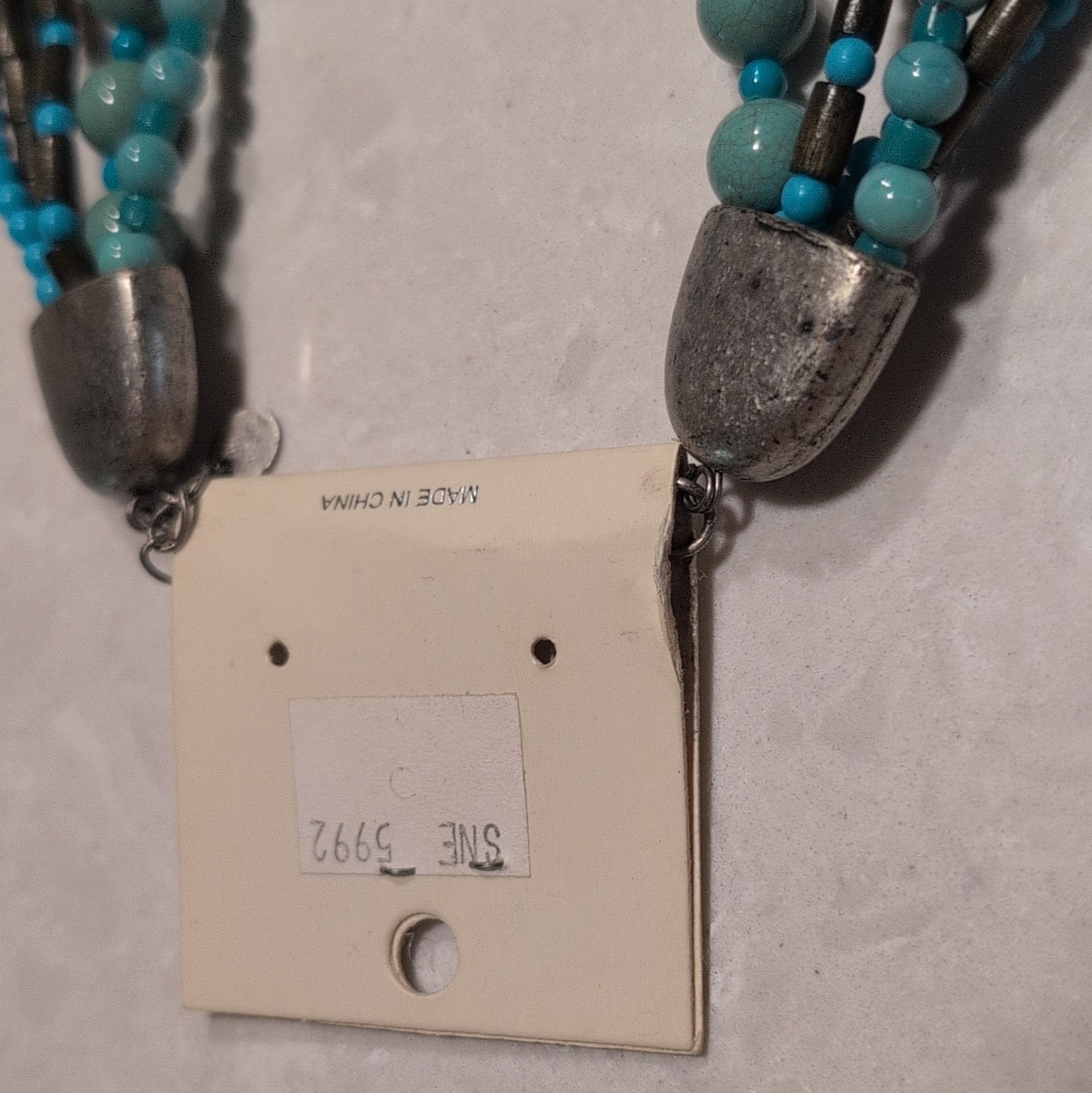 DaVinci Layered Turquoise Blue Beaded Necklace, Adjustable 18in Lobster Clasp