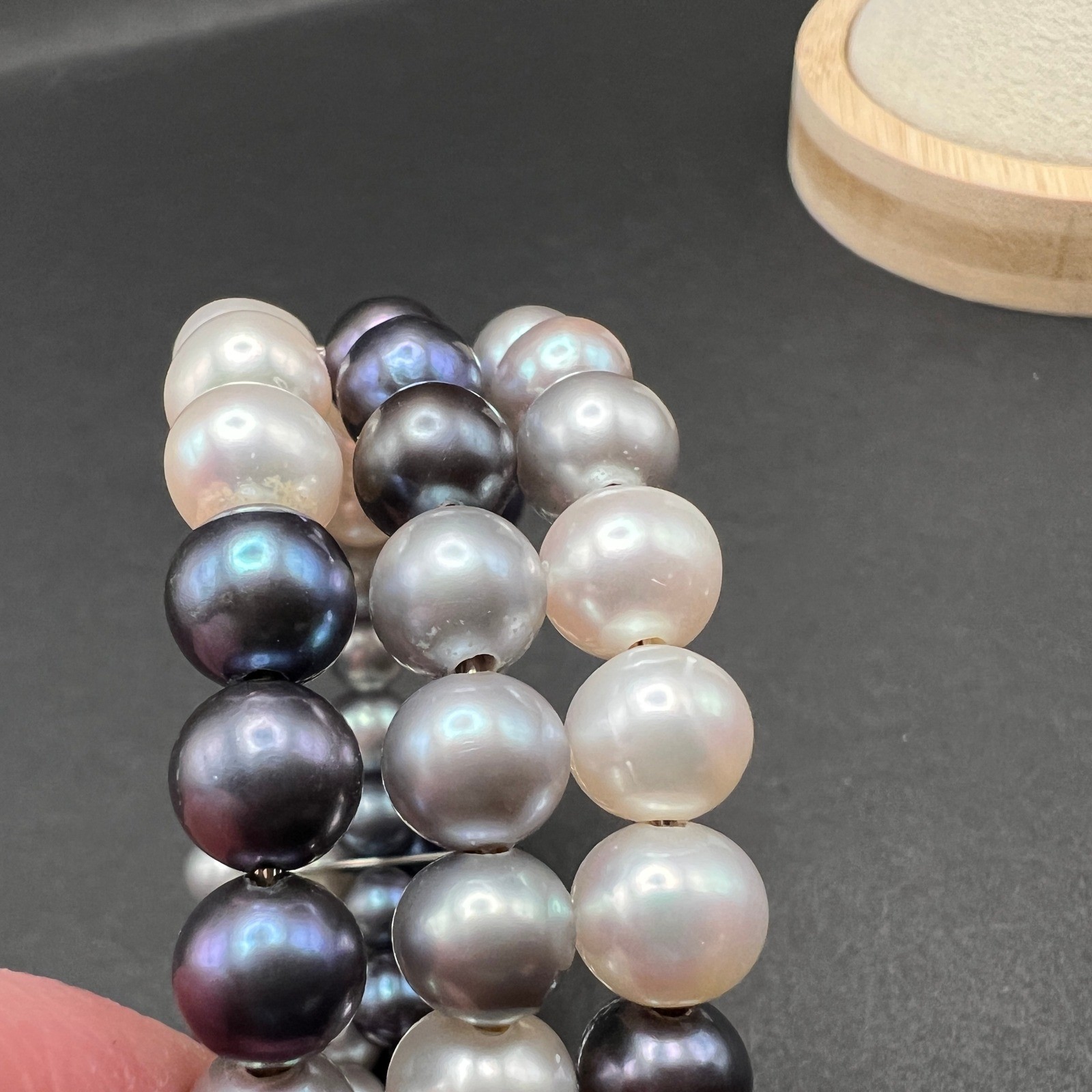 IPS Pearl Bracelet Peacock Cream Sterling Silver Freshwater Coil Memory Wire