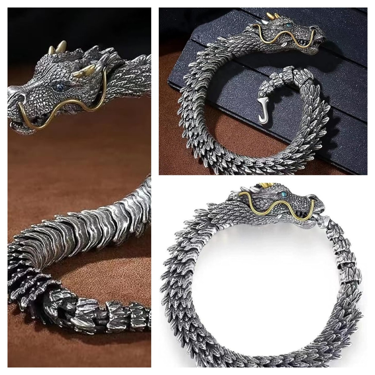 Viking Dragon Mens Bracelet Stainless Steel Scale Chain Cuff Bangle Punk Jewelry