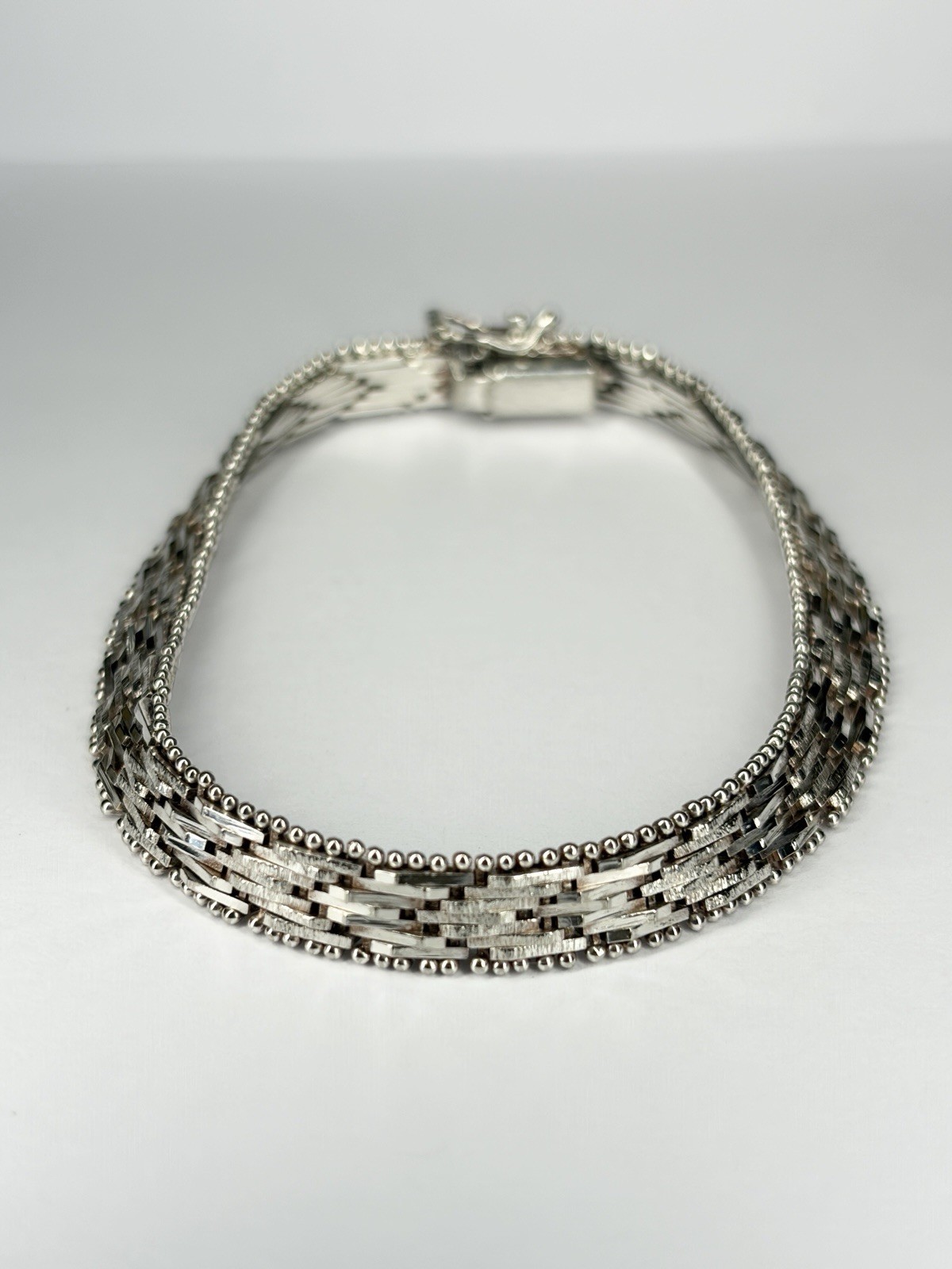 Vintage SU Italy 925 Sterling Silver Woven Flat Riccio Chain Bracelet 7.5” 15.7g