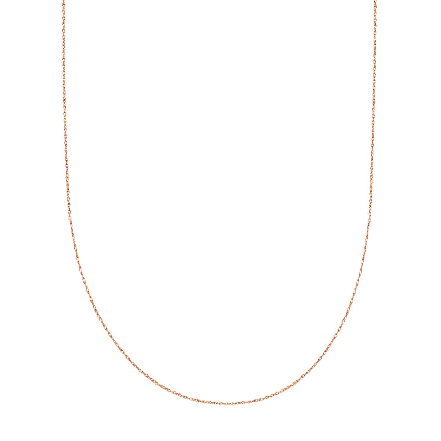 14k Real Solid Gold Rope Chain Necklace, 0.5mm (20 Inches, Rose Gold)