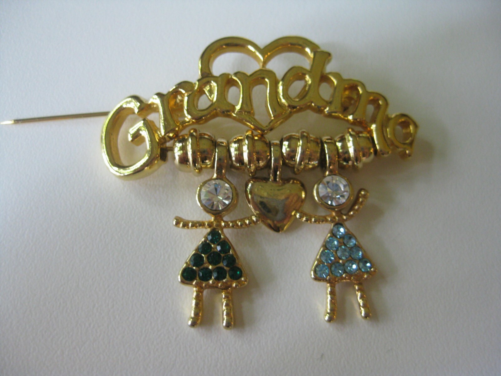 Grandma Brooch Granddaughter Birthstone Heart Charm March Aquamarine May Emerald