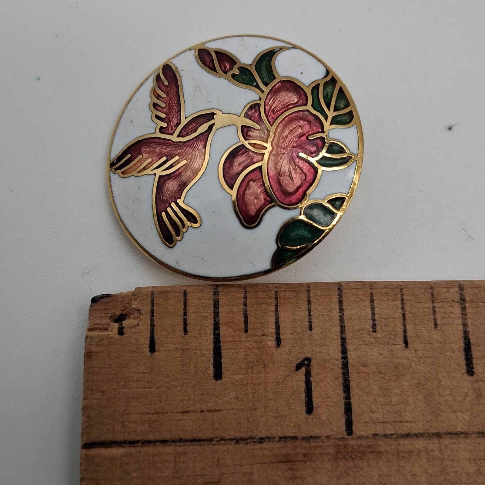 Vtg Cloisonne Enamel Hummingbird Bird Round Clip on Earrings 1″