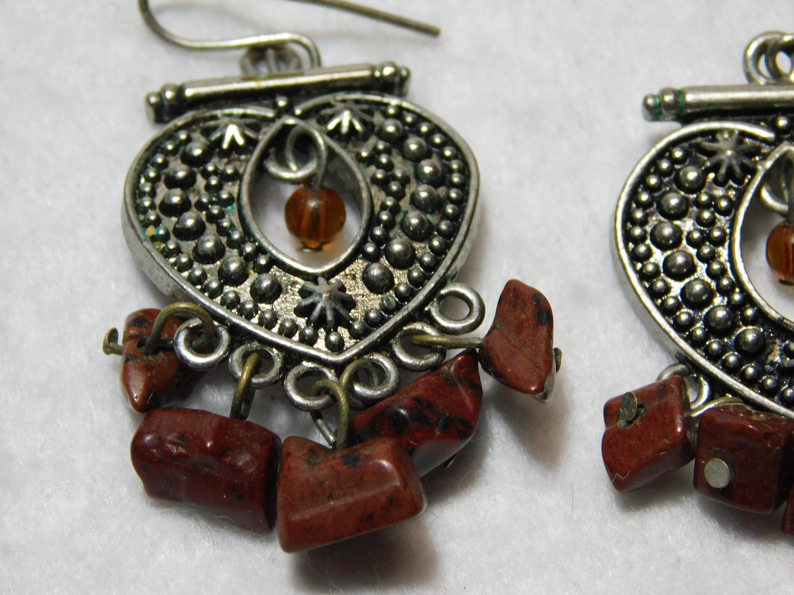 Pair of Silver Tone and Brown Stones Dangle Earrings in Very Good Cond.
