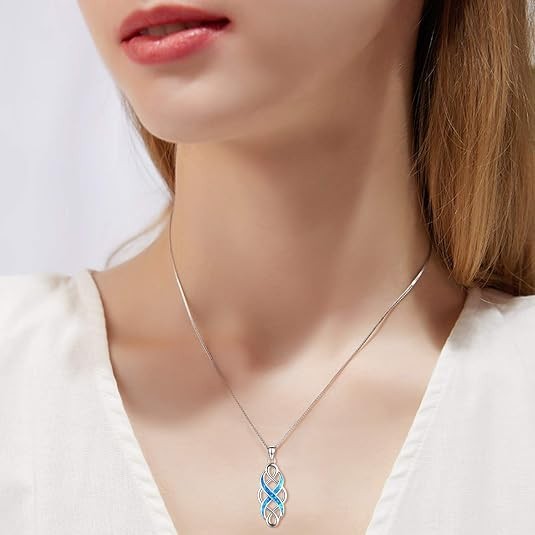 Sterling Silver Polished Blue Synthetic Opal Infinity Pendant Celtic Knot Charm