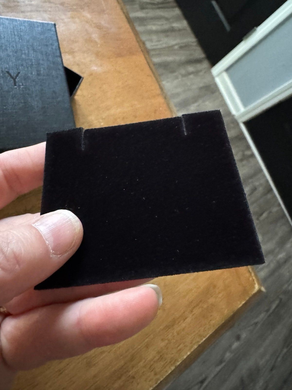 Kay Jewelers presentation box set, featuring a black branded box, a velvet pouch