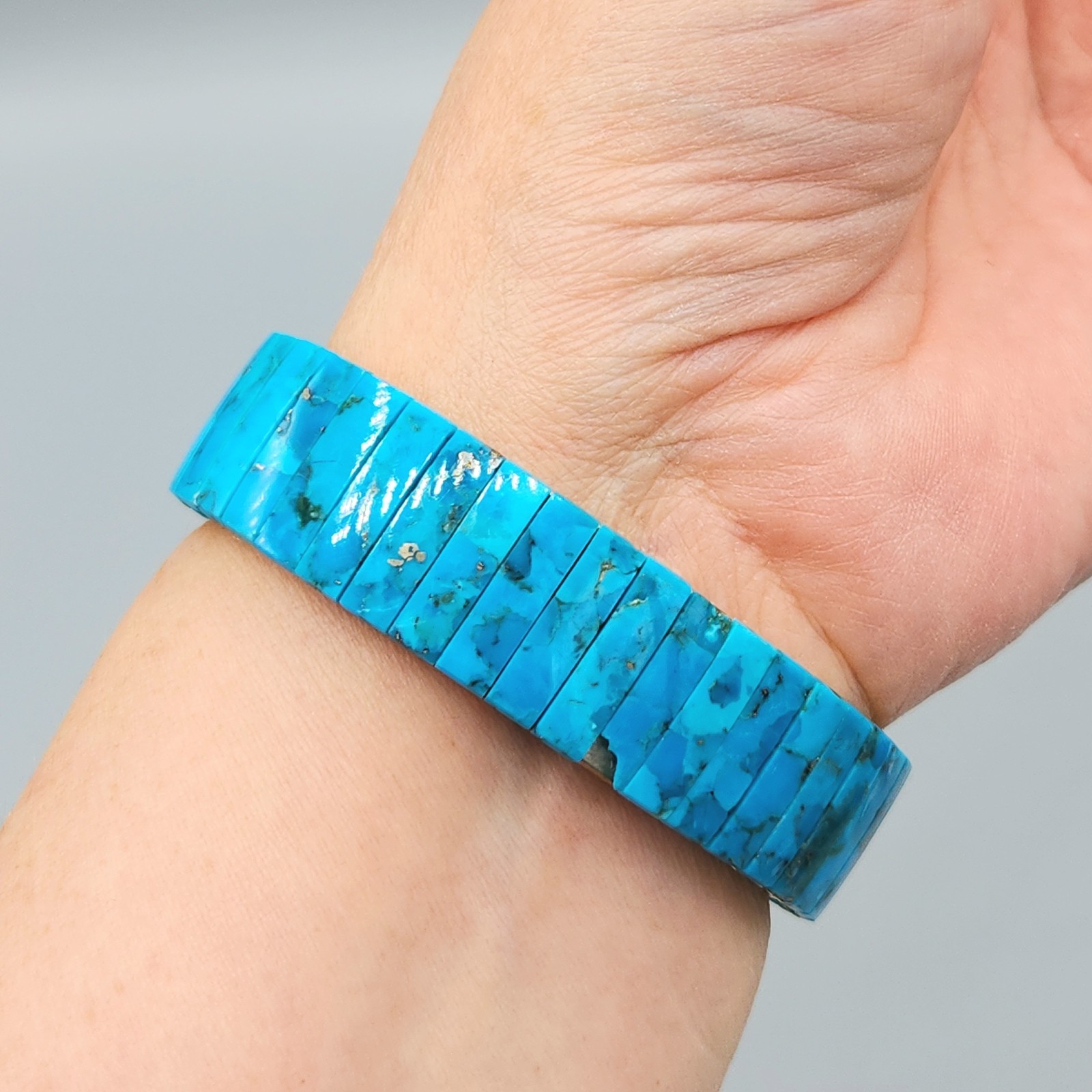Vintage Turquoise Slab Expansion Stretch Bracelet 6.75″