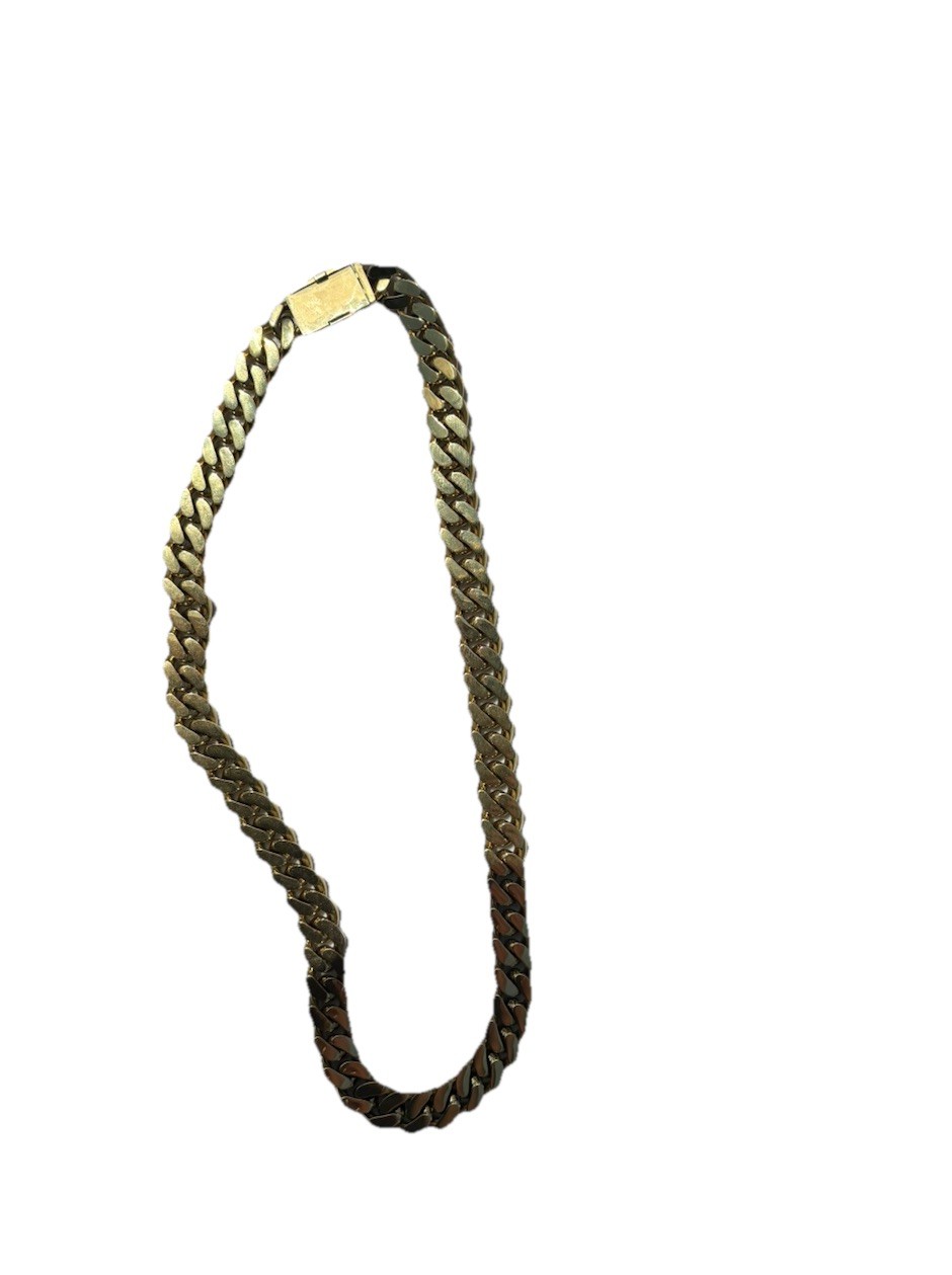 GLD Gold-Tone Cuban Link Chain Necklace Yellow Gold Plated, Box Clasp, Signed