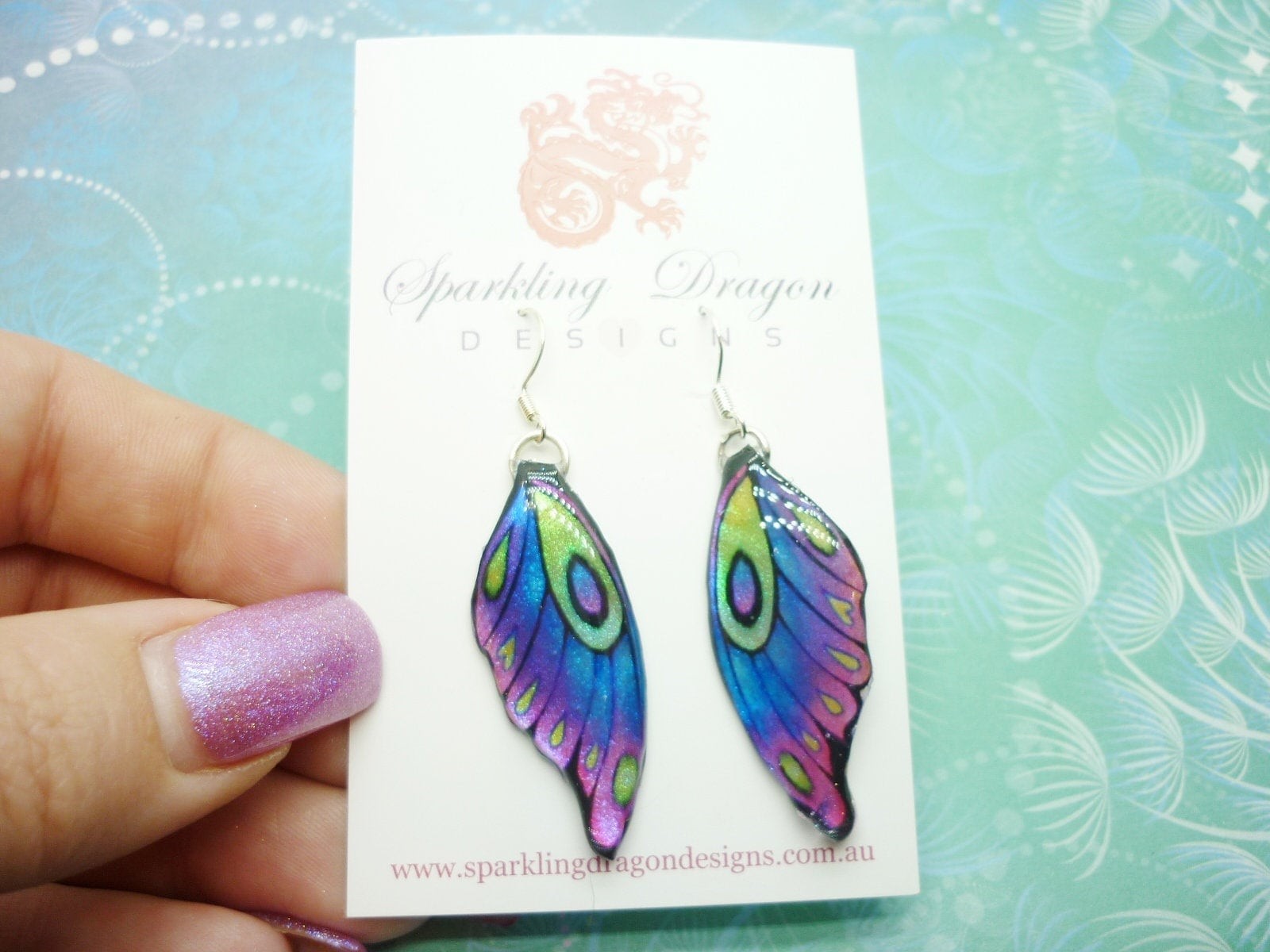 Butterfly Wing Earrings Blue Purple Green Fairy Jewellery, Fun Gift for her