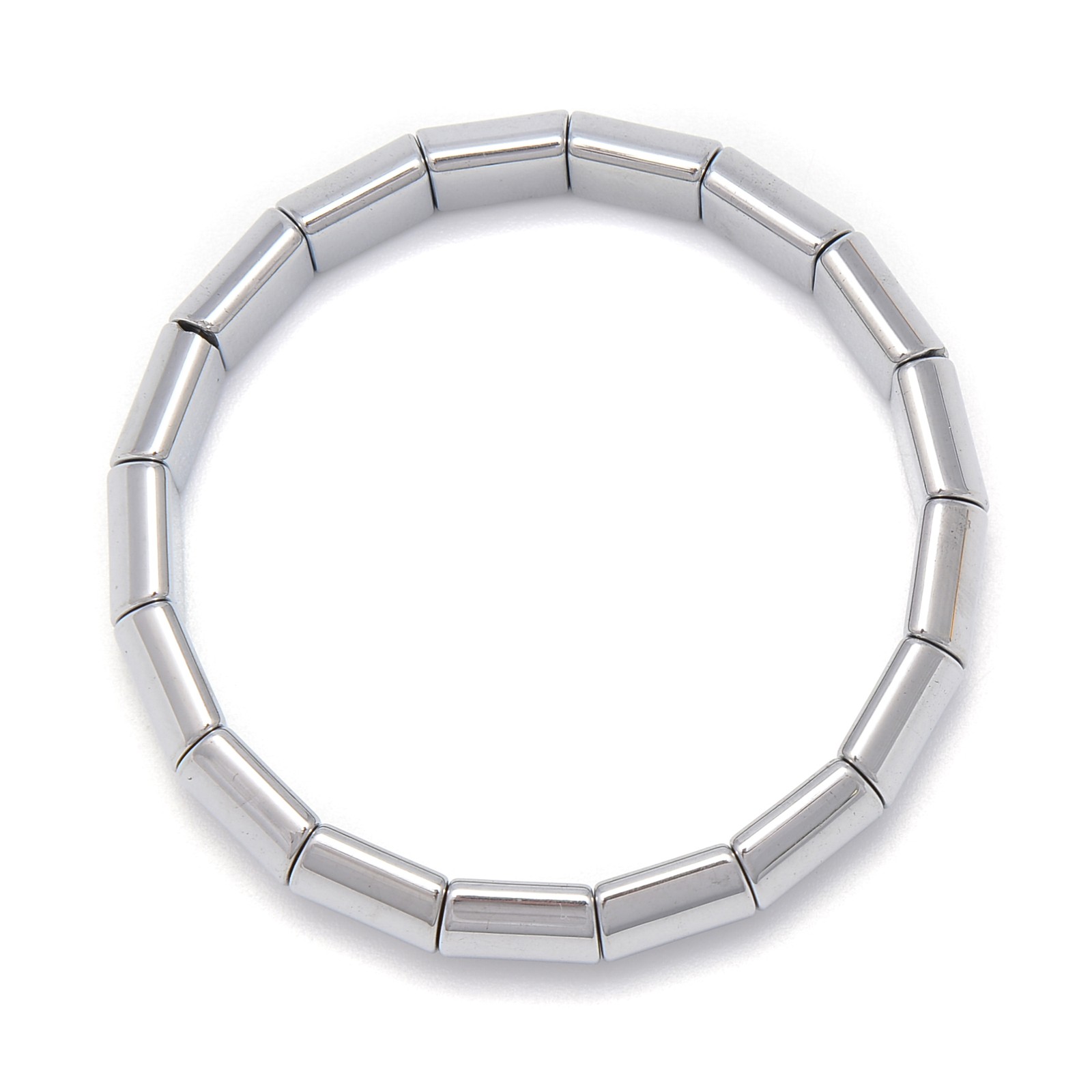 Silver Plated Hematite Double Drilled Bangle Bracelet Beads 10x12mm 7.5” Length