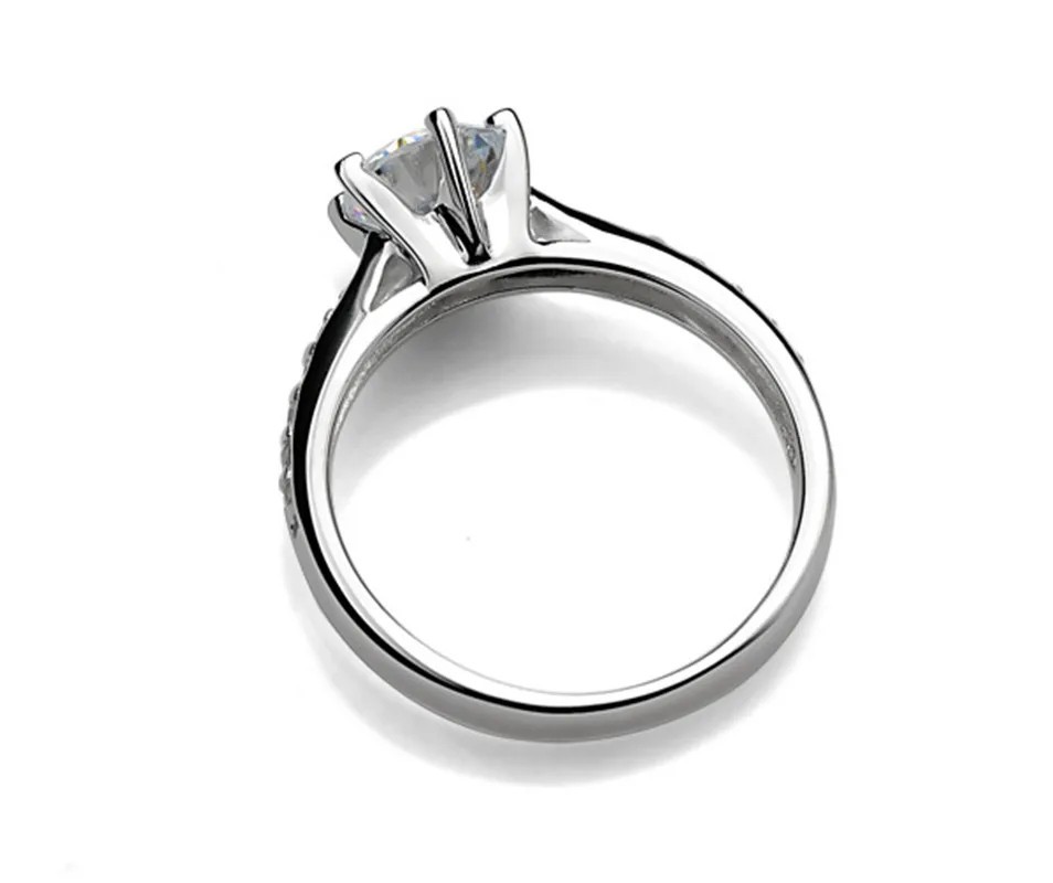 925 Sterling Silver Ring Women 6 Claw Solitaire CZ Engagement Wedding Band