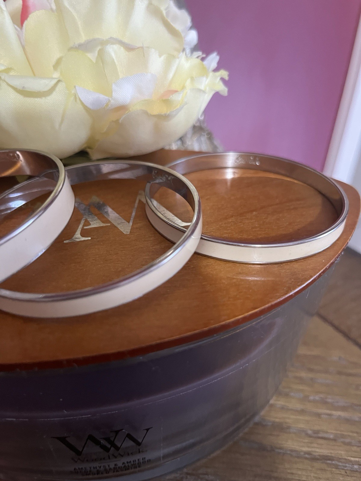 Erwin Pearl Set of 3 Silver & White Cream Enamel Stackable Bangle Bracelets