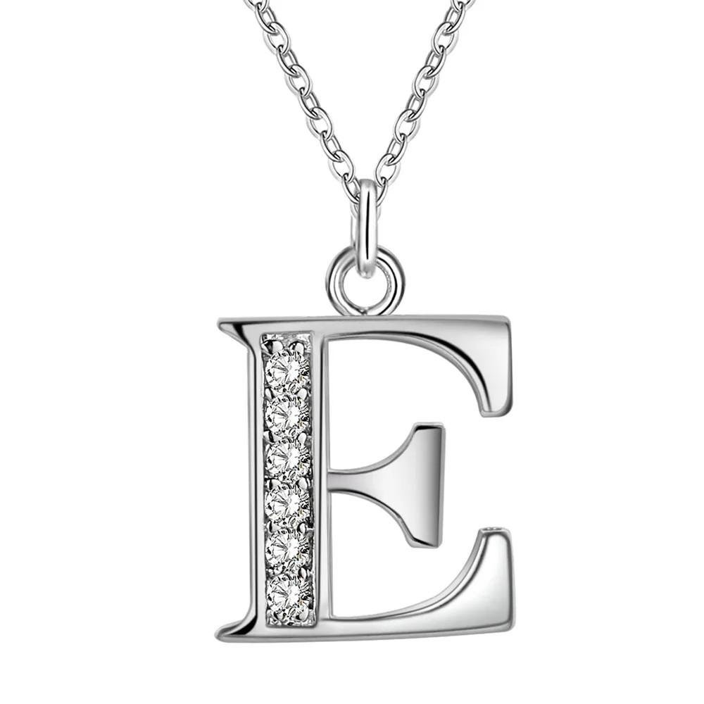925 Sterling Silver Initial A-Z Letter Pendant Necklace CZ Personalized 18″ N162