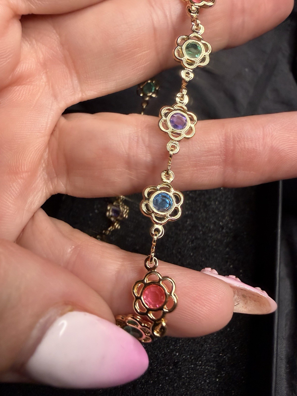 Gold Filled Floral Bracelet AAA CZ Multi Color Flower Link Bracelet 7–8 Inch