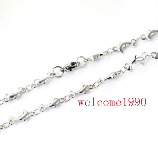 18″-32″ Silver Stainless Steel Lovely dolphins Link Necklace Chain Women Chain