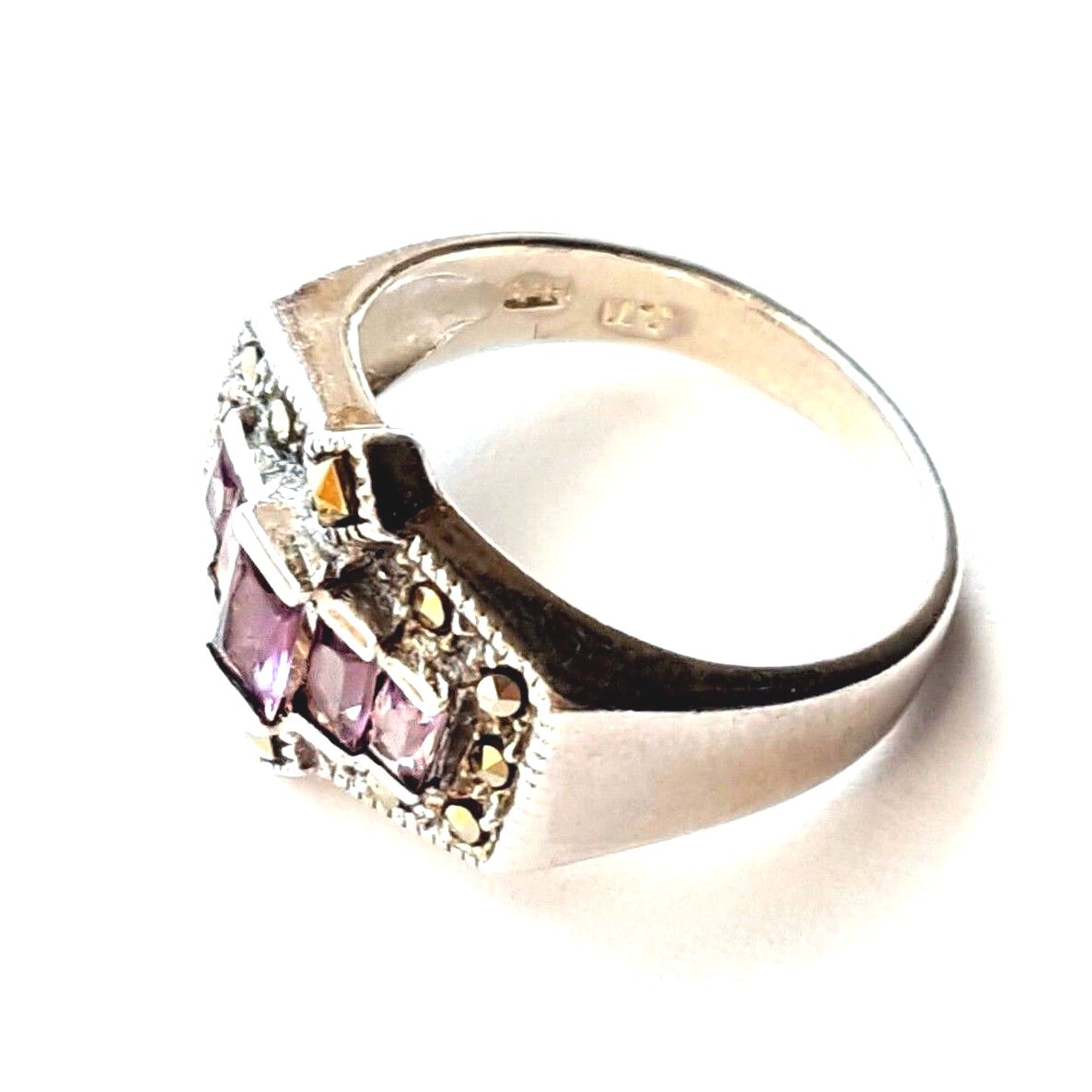 (SIZES 6,7,8,9) AMETHYST Stones RING Marcasite .925 STERLING SILVER