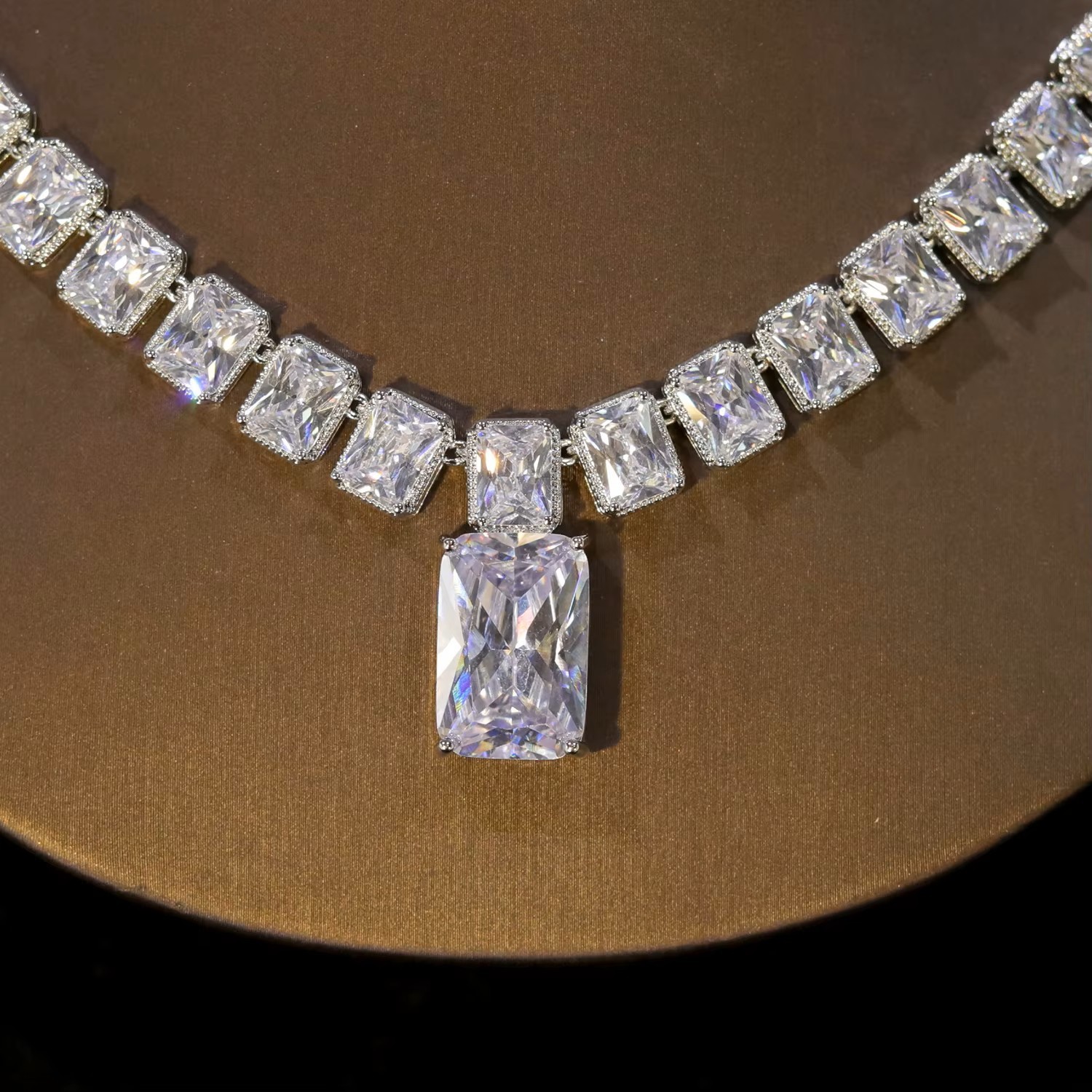 2sets Bridal Jewelry Wedding Party Cubic Zirconia Crystal Necklace Prom Birthday