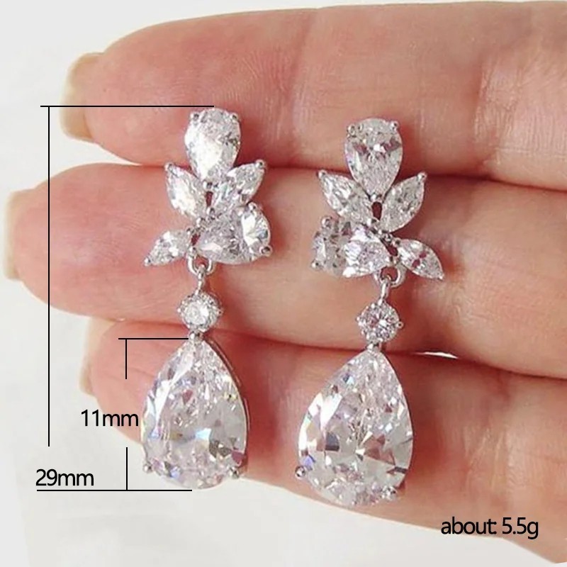 Crystal Drop Earrings Cubic Zirconia Silver Color Trendy Fashion Jewelry