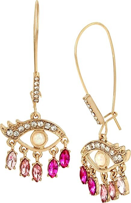 Betsey Johnson Evil Eye Dangle Earrings | Crystal Pave | Pink Tonal Stones