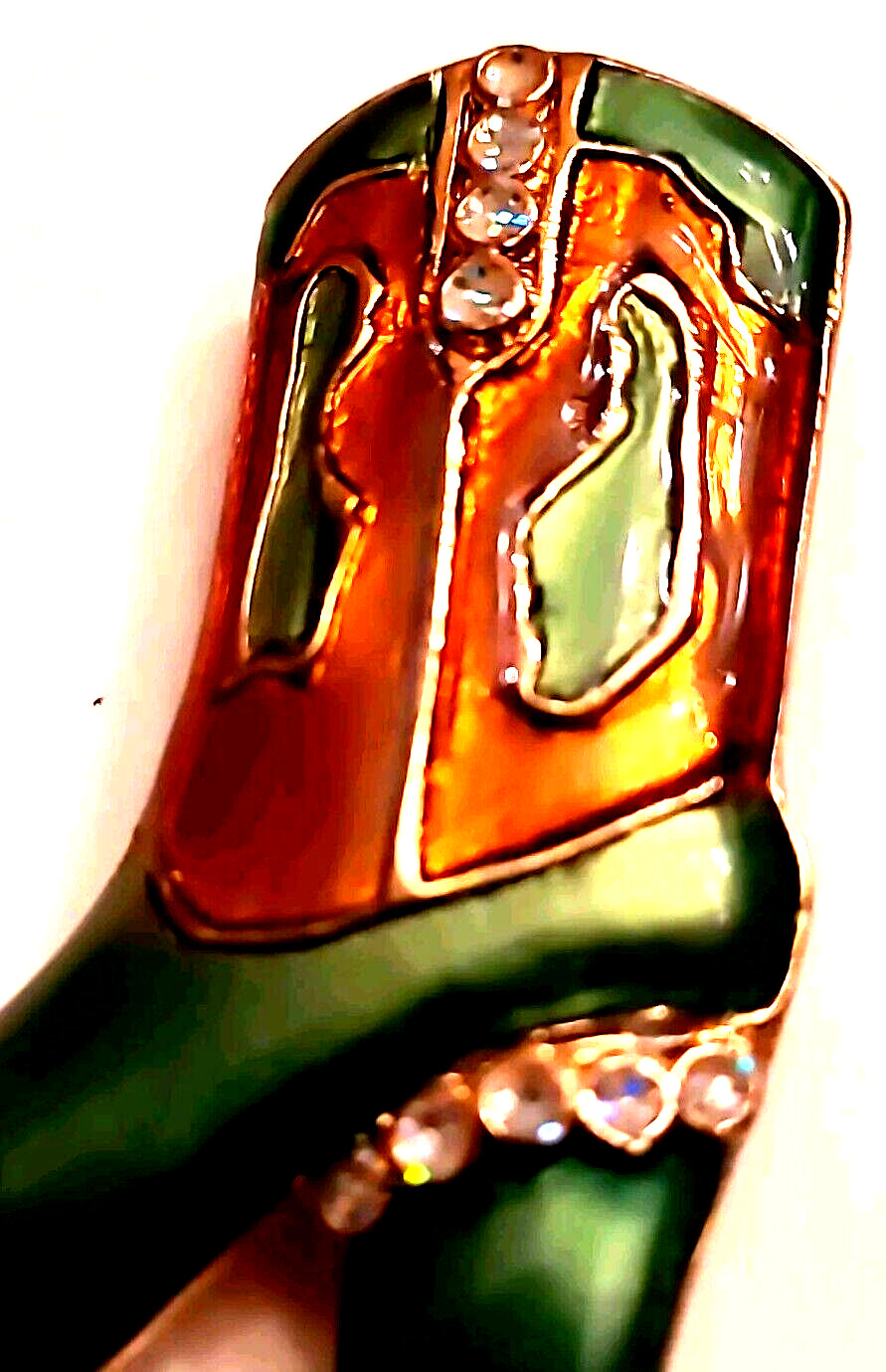 Western Mates Cowgirl Boot Broch Pin Enamel Layered 18K Gold Hand Painted