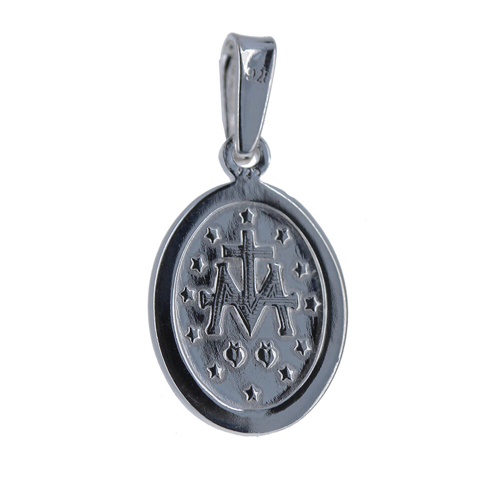 Sterling Silver, Miraculous Mary Pendant, Two-Sided Oval Medallion, 1 in Pendant
