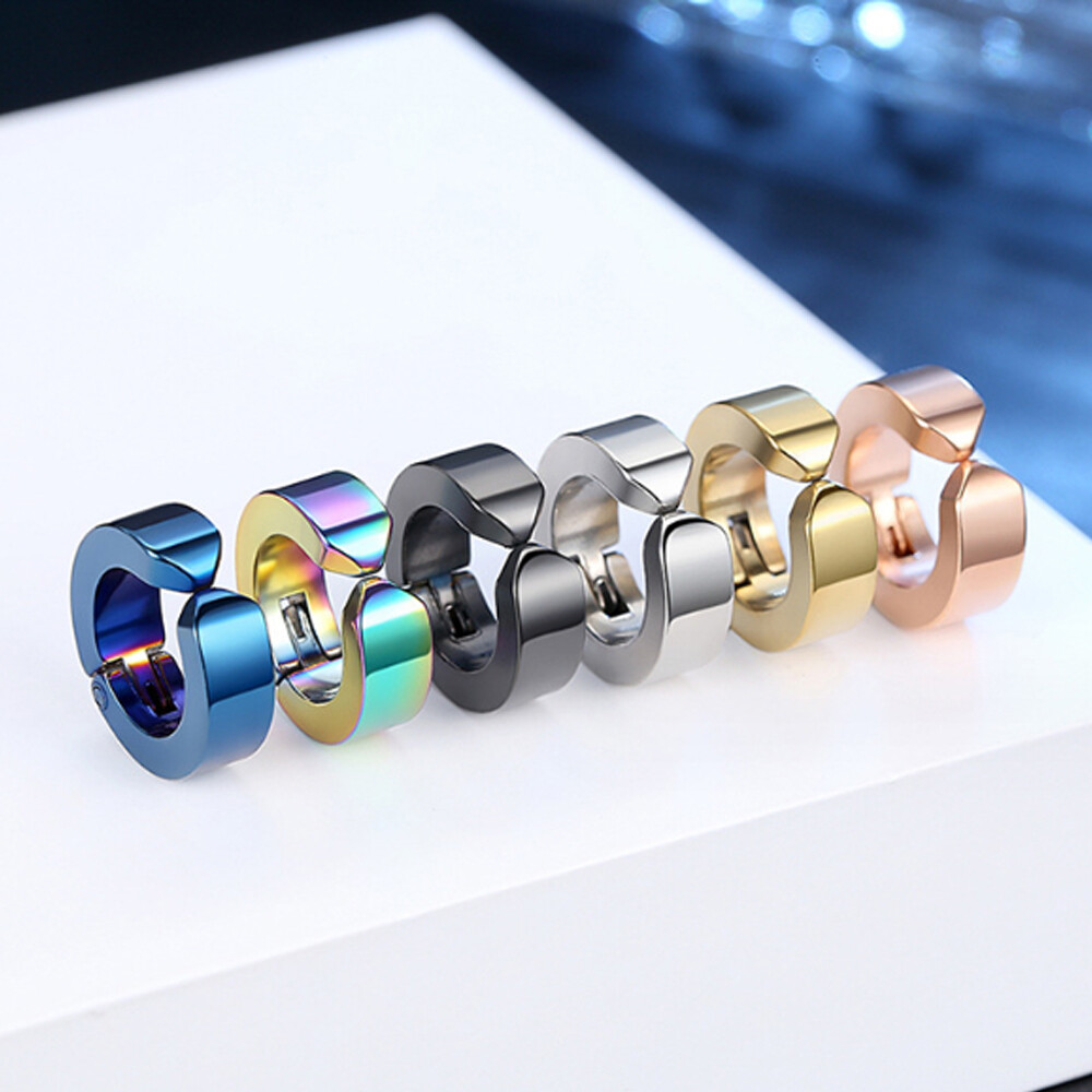 Men Women Clip On Hoop Earrings Stainless Steel Non Piecerd Cartilage Ear Cuffs
