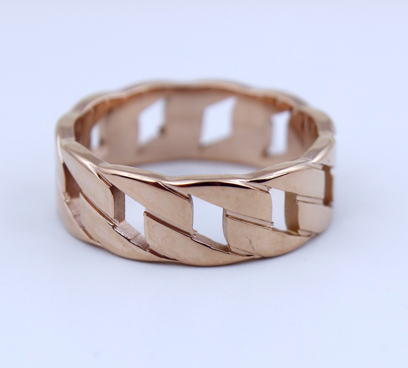 Women Girl Rose Gold Plated Titanium Stainless Steel Cuban Link Chain Ring 7