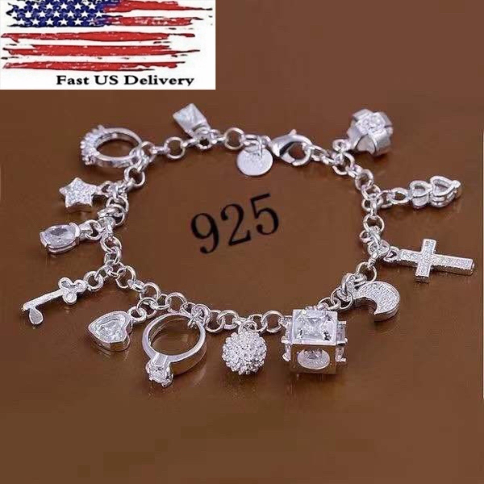 925 Silver Plated Fashion Women Charm pendant Beautiful Bracelet chain A80
