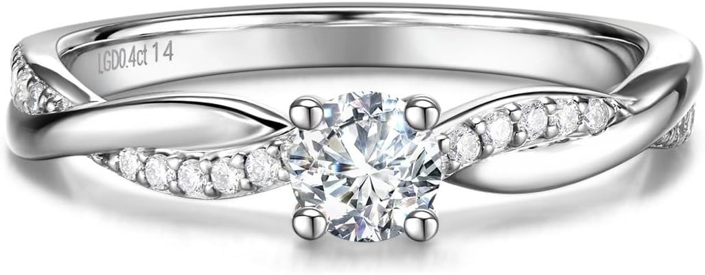 0.4 Ct Lab-Grown Diamond Engagement Ring, 14K White Gold Plated 925 Silver