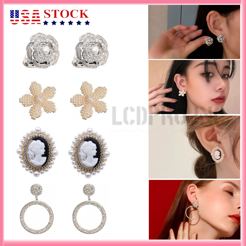 925 Sterling Silver CZ Stud Earrings Cubic Zirconia Women Pearl Jewelry Gift US