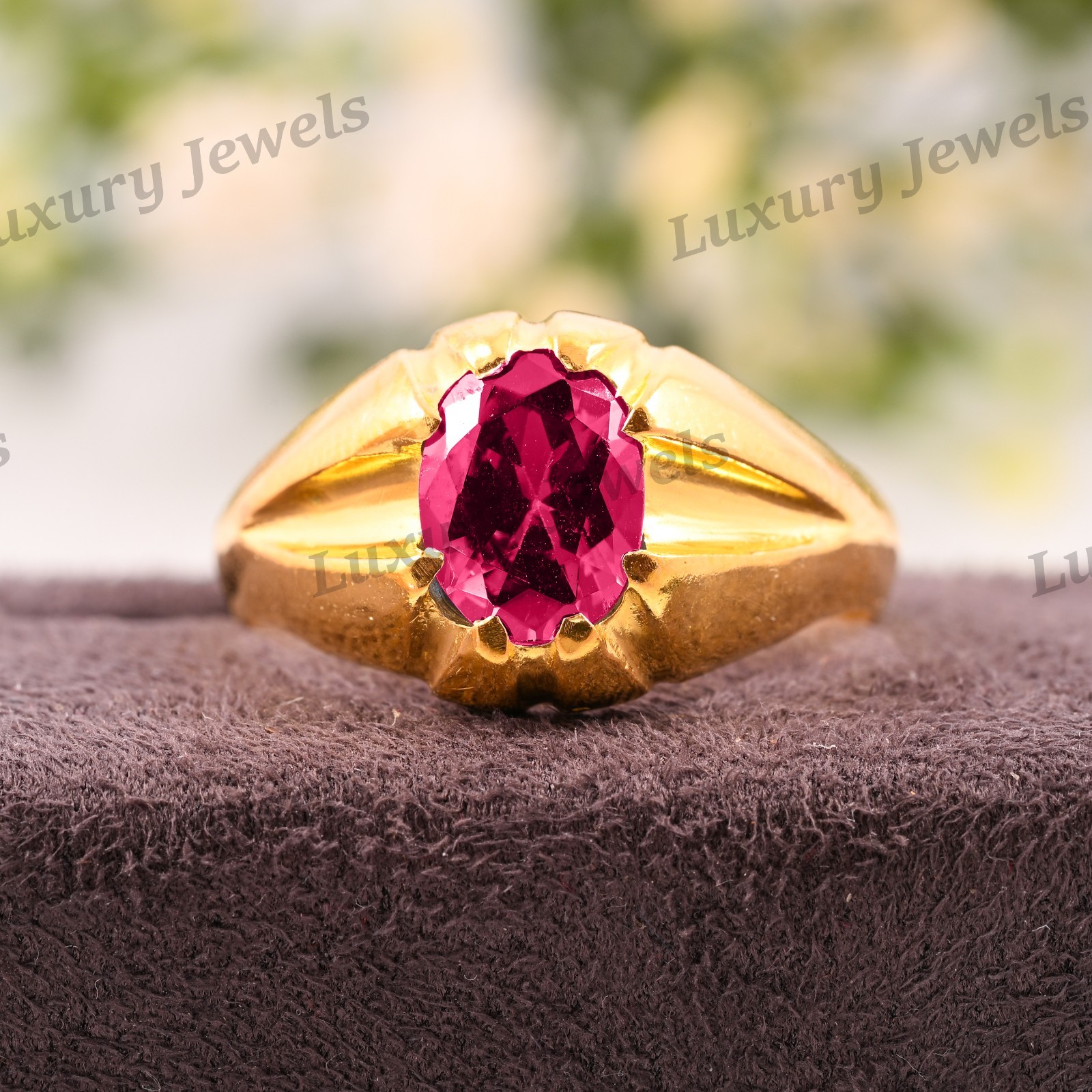 Natural Pink Tourmaline Men’s Ring 925 Sterling Silver Handmade Gift