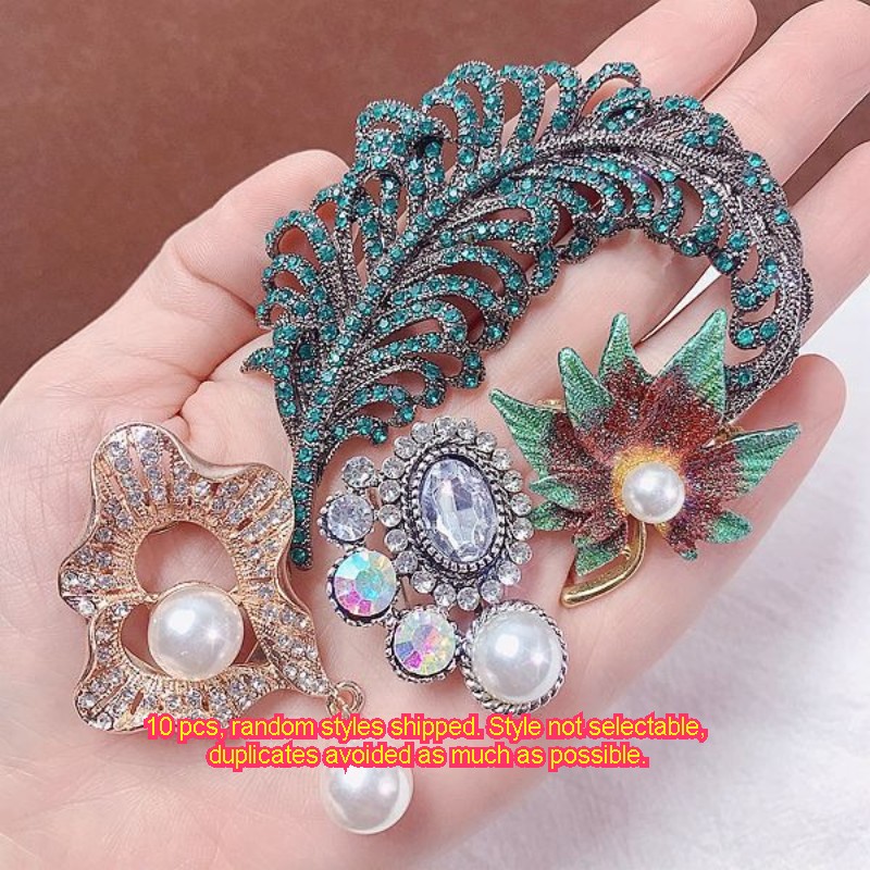 10Pcs Luxury Rhinestone Brooch Pin Set For Women Wedding Crystal Scarf Pins Lot