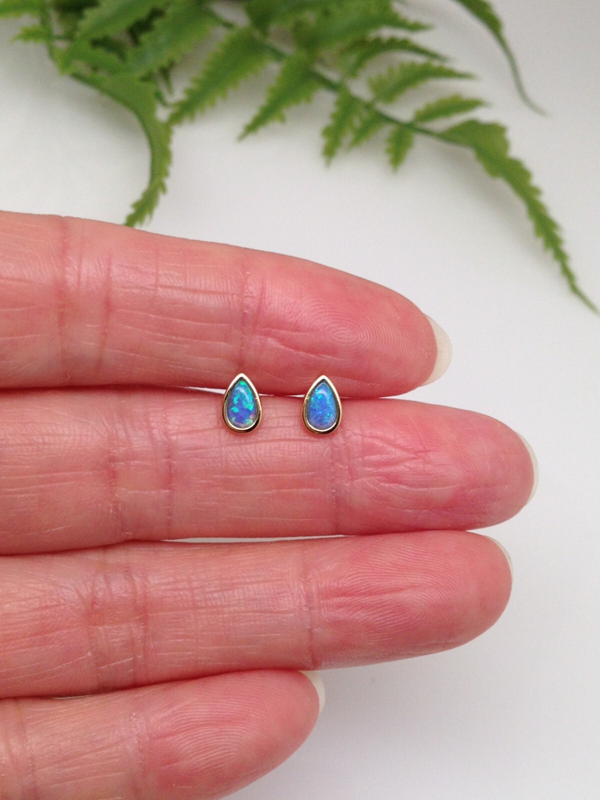 Blue Opal Teardrop Stud Earrings Sterling Silver 925 Dainty Studs Gold 5.9mm
