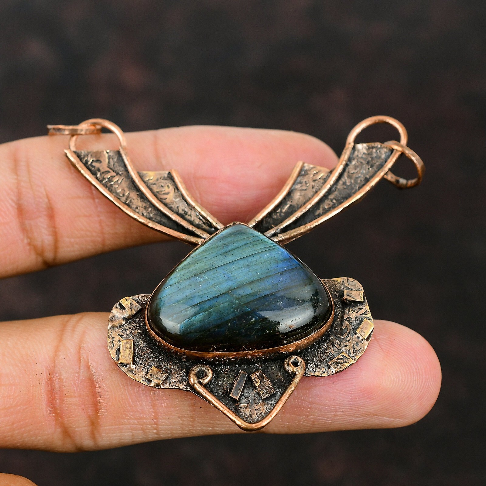 Mothers day Sale Pear Labradorite Stone Copper Third Eye Chakra Pendant Jewelry